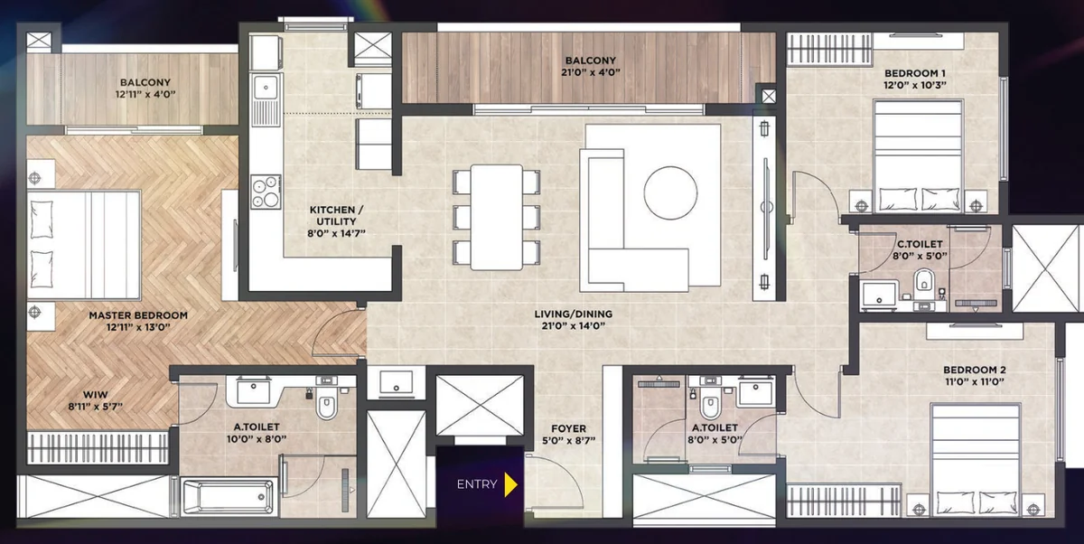 3 BHK floor plan